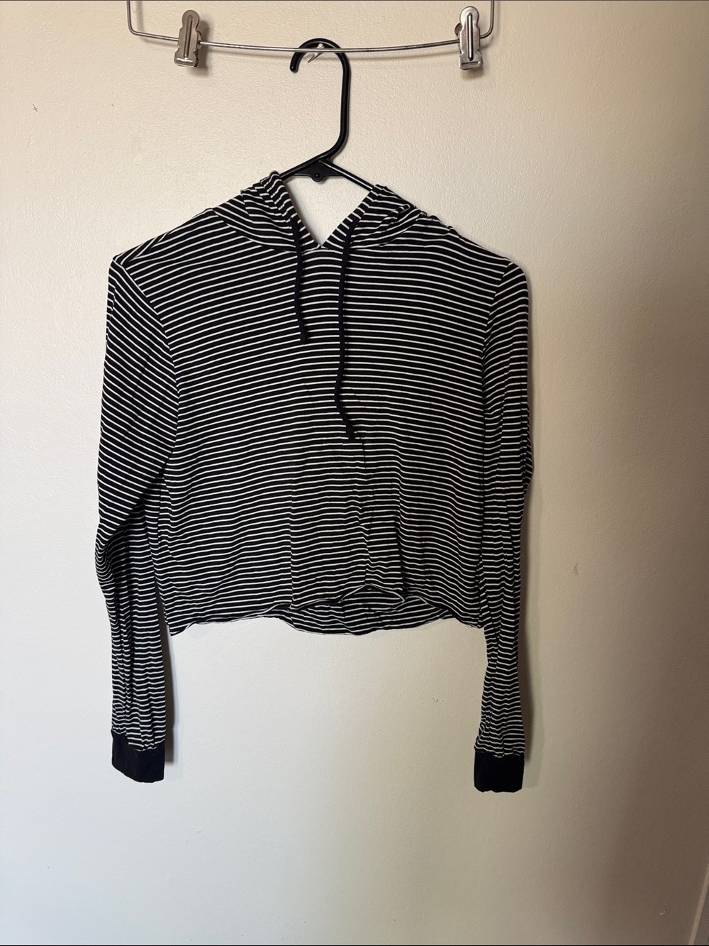 Heart & Hips Black and White Striped Hooded Crop Sweatshirt